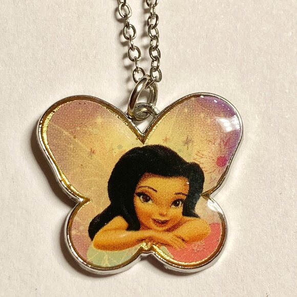 Vintage Disney Tinker Bell SilverMist Charm Necklace 18" Chain Fairy Silver Tone - Picture 4 of 6